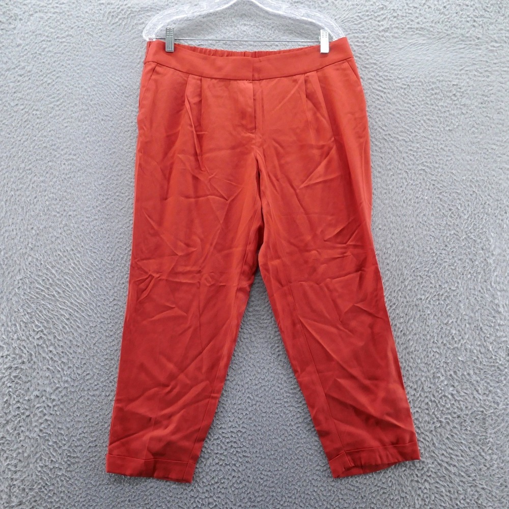 Ann Taylor Loft Marisa Burnt Orange Lyocell Pleated Cuffed Trousers 12P‎ New